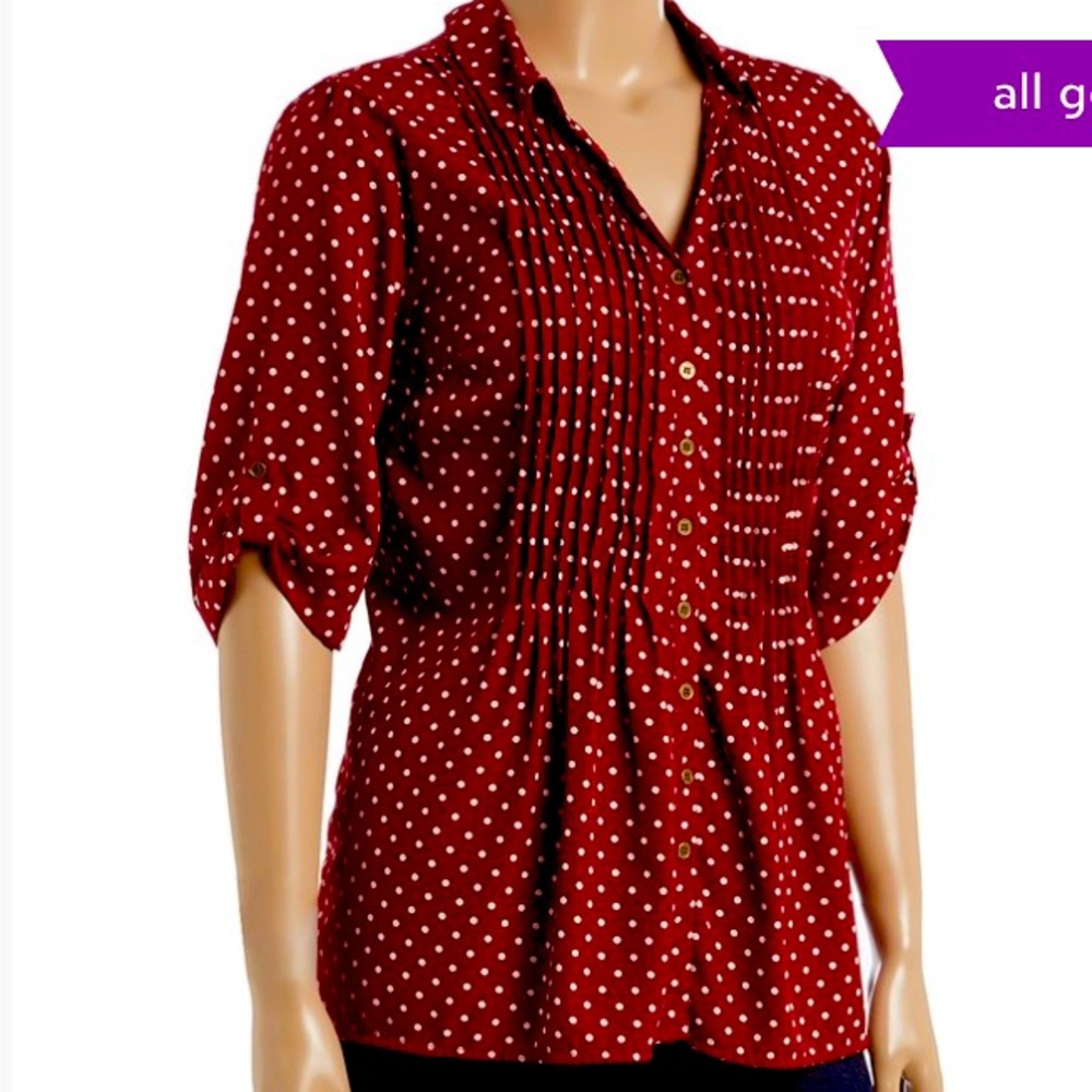 Polka dots Blouse Tunic button down with collar.